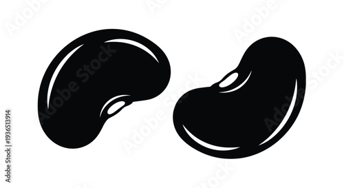 Two black bean shapes presented in a striking graphic silhouette