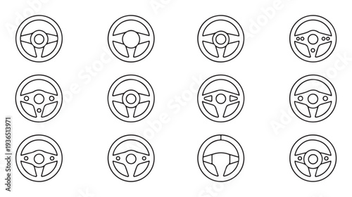 Various car steering wheel buttons and layouts for smart vehicle technology and modern dashboard interface