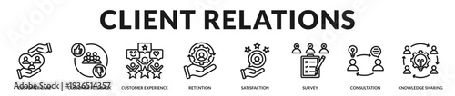 Client relations banner highlighting meaningful engagement and long term relationship development in Lineal Icon Style