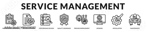 Service management banner presenting structured agreements and performance driven operational oversight in Lineal Icon Style