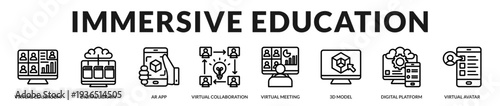 Immersive education banner emphasizing interactive learning environments and advanced digital instruction platforms in Lineal Icon Style