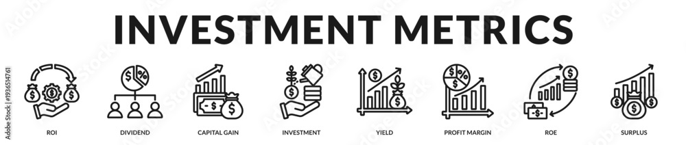 Fototapeta premium Investment metrics banner showcasing refined capital analysis and long term return evaluation tools in Lineal Icon Style