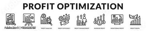 Profit optimization banner emphasizing advanced analytical tools to maximize margins and financial performance in Lineal Icon Style