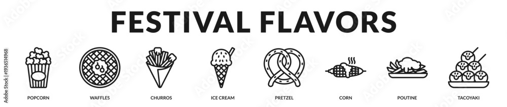 Fototapeta premium Festival flavors banner capturing joyful fairground favorites and vibrant celebratory cuisine in Lineal Icon Style