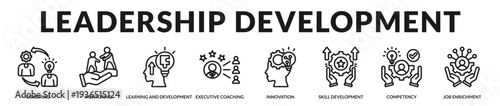 Leadership development banner showcasing structured coaching initiatives and advanced capability building programs in Lineal Icon Style