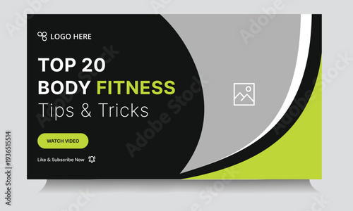Body fitness tips and tricks video thumbnail banner design, fully customizable vector eps 10 file format