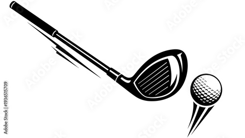 Golf Club Hitting Ball on Tee, Dynamic Action Shot, Sports Concept