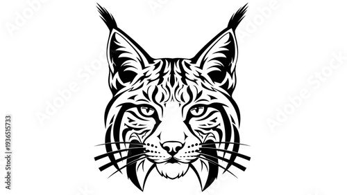 Lynx Head Silhouette, Wild Cat Face, Tribal Tattoo Style, Black and White Vector Art