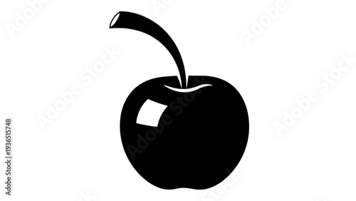 Minimalist Black Silhouette of a Single Cherry with Stem on White Background