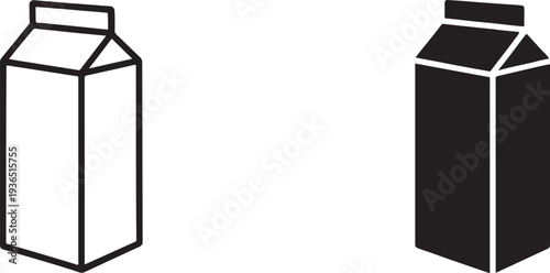 Large milk carton box icon, black silhouette and outline vector for dairy product packaging design.