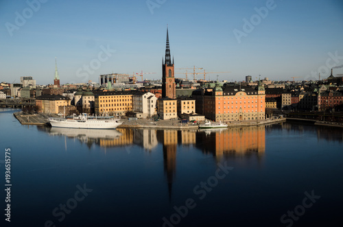 Photography Riddarholmen island and church reflection