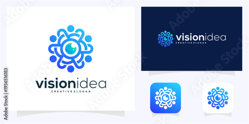 People group with Eye logo design vector icon idea.