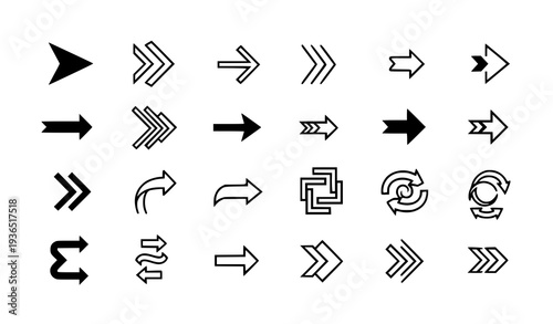 Minimal directional arrow symbols vector icon set
