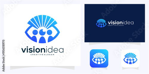 Modern Teamwork and Eye Logo Template. Abstract Vision People Group vector icon idea.