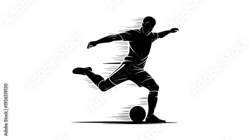A dynamic silhouette of a soccer player in motion poised to kick a ball with energy and athletic grace high quality professional detailed modern elegant stylish