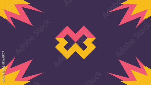 A vibrant abstract design features a central golden emblem surrounded by jagged pink lightning like shapes on a deep purple background high quality professional detailed modern