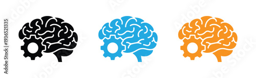 Colorful brain icons with gear for innovation and creativity concepts