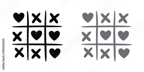 Valentine Tic Tac Toe Game with Hearts and X Symbols Minimal Love Illustration
