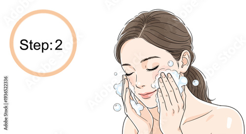 Facial Care Step 2 - Cleanse, Skincare Routine, and Beauty Process Illustration