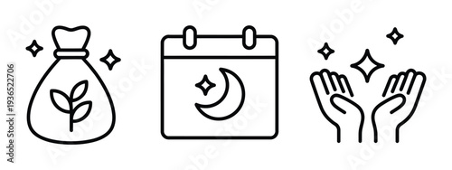 Islamic calendar icon set muslim eid or ramadan calendar vector symbol and Financial planning and growth with calendar and hands up in celebration. 
