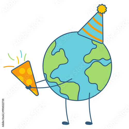 Earth Celebrating with Party Hat