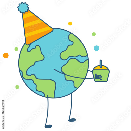 Earth Celebrating with Party Hat