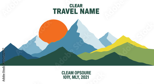 Vector mountain range landscape with sun