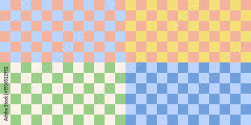 Pastel Checkerboard Patterns Set with Retro Y2K Aesthetic
