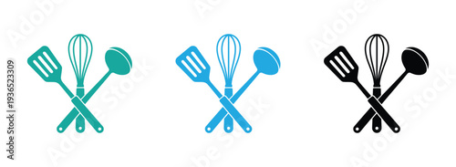 Kitchen utensils in colorful modern design for cooking and recipe concepts