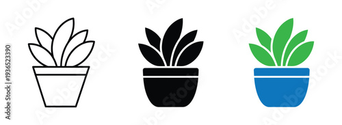 Flowerpot flat icon. Pictogram for web. Line stroke. Plant pot line outline icon, Potted plant icon. With outline, glyph, and filled outline styles, Plant in pot simple line vector icon. flower pot 