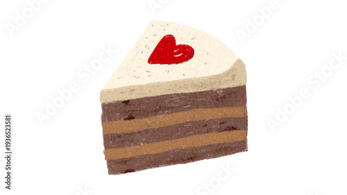 Slice of Chocolate Layer Cake with Heart Topping.