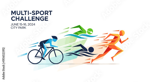 Vector illustration of multi-sport challenge athletes