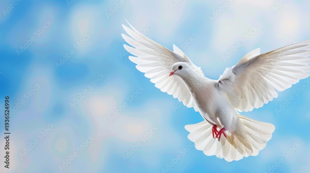Fototapeta premium Majestic White Bird in Flight Against a Soft Blue Sky with Delicate Feathers and Graceful Wings