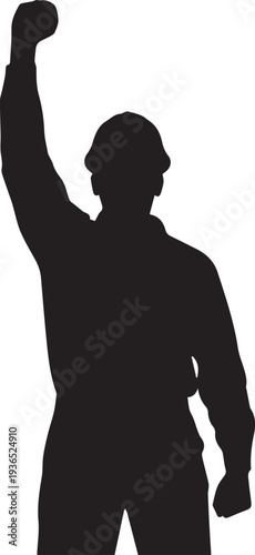 Construction worker raised fist vector silhouette illustration for labor union power sign