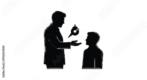Man teaching a child about time with a clock silhouette
