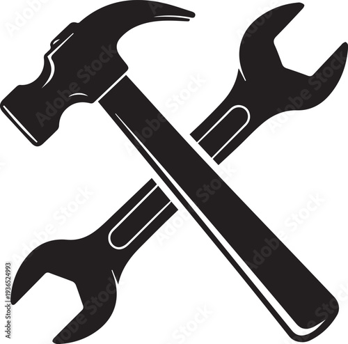 Hammer and wrench crossed silhouette vector illustration tools