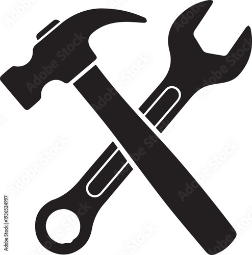 Hammer and wrench crossed silhouette vector illustration tools