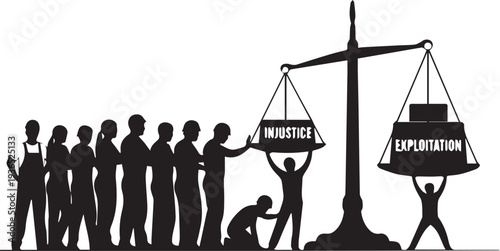 Social injustice and worker exploitation silhouette illustration vector for human rights