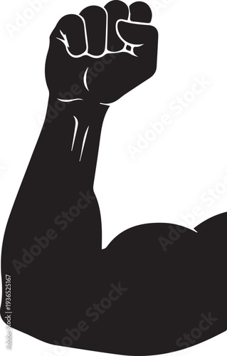 Strong arm with clenched fist vector silhouette illustration line art power strength