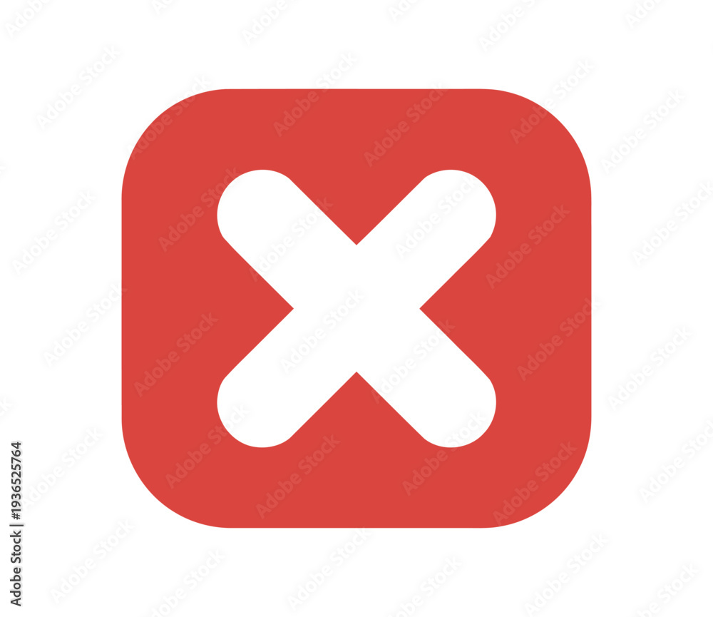 Fototapeta premium A red square icon with a white X symbol on a plain white background
