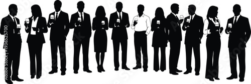Diverse Group of Business Professionals Holding Wine Glasses in Silhouette people