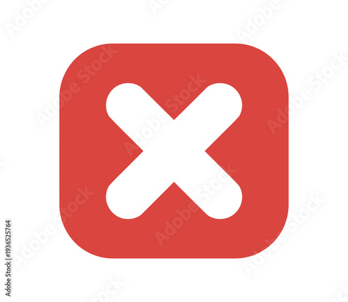 A red square icon with a white X symbol on a plain white background