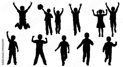 Silhouettes of People Jumping and Celebrating.