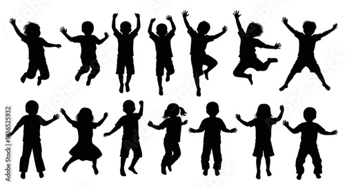 Silhouettes of People Jumping Freely.