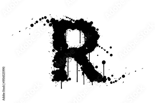 Artistic ink splatter r: dynamic typography design in black