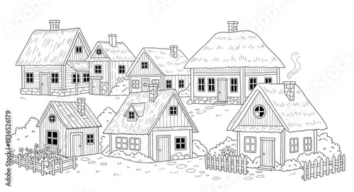 Village Houses with Snowy Roofs.