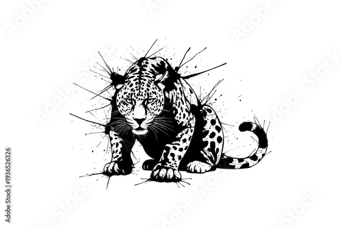 Dynamic ink splash leopard art with bold black and white contrast