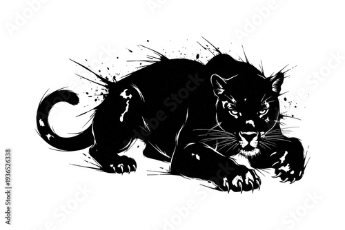 Dynamic black panther silhouette with artistic ink splatter and fierce expression