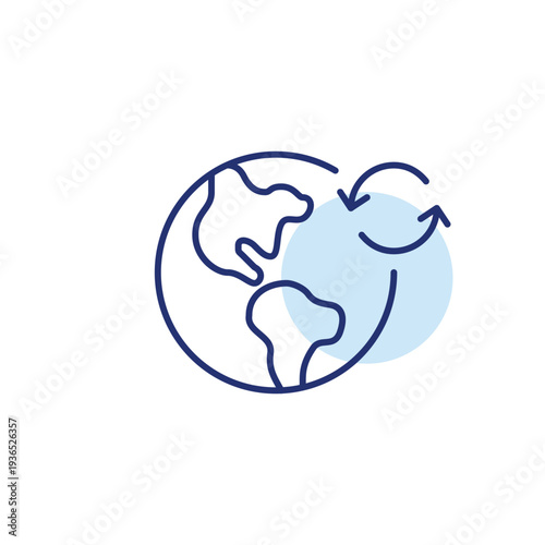 Earth and renew arrows. Sustainable living, environment green eco-friendly practices. Pixel perfect, editable stroke vector icon