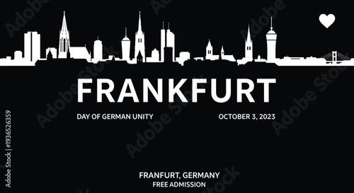 Frankfurt Skyline Silhouette with Day of German Unity Text Germany city